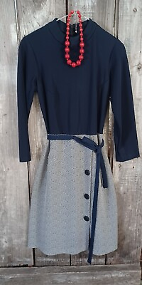 #ad Vintage 70#x27;s Mod Dress Shirt Dress School Girl Super Cute Bayberry Sz S M $24.00