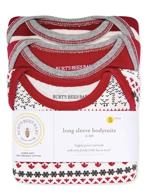 #ad New Burt#x27;s Bees Baby Long Sleeve Bodysuits 3 pack Organic Cotton Size 6 9 months $16.99