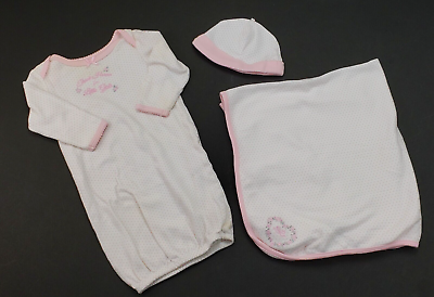 #ad Little Me Baby Girl Reborn Doll 3 pc Layette Set Sleeper Blanket Hat 0 3 m $10.99
