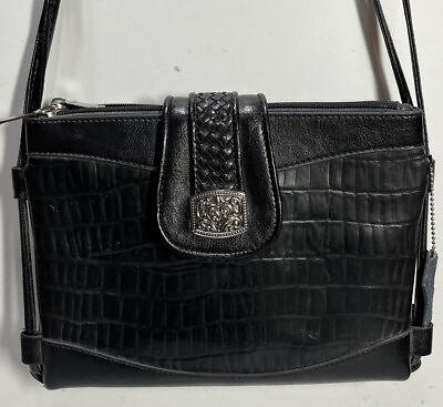 #ad Baggs Shoulder Strap Leather Handbag Purse Black Multi Compartments $15.23
