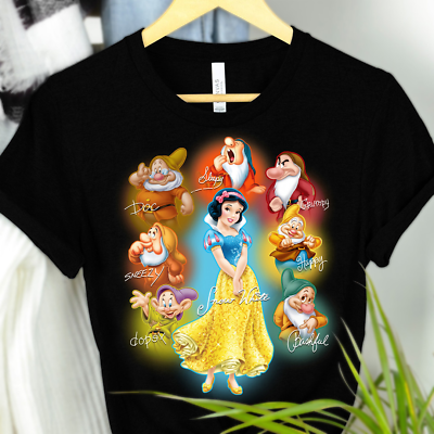 #ad Snow White And Seven Dwarfs Characters Signatures Tshirt Women $18.00