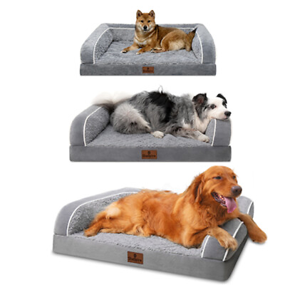 #ad Super Soft Gray Orthopedic Dog Bed Memory Foam Bolster Pet Couch for M L XL Dog $49.98