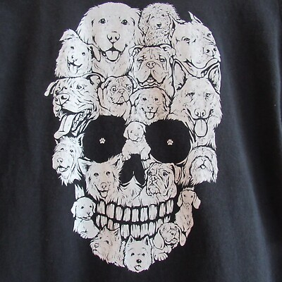 #ad Fruit Of The Loom Dog Skull Art Tee Medium Black White Short Sleeves Crewneck $11.14
