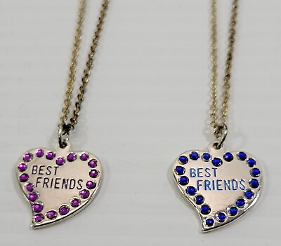 #ad M Pair of Stone Heart Best Friends Chain Necklace Pendant Purple Blue $9.99