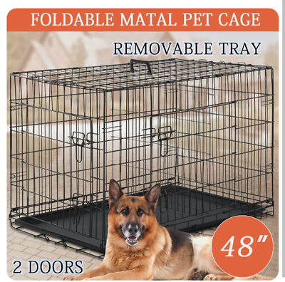 #ad Dog Crate Kennel for Large Dogs 48quot; Folding Metal XL Pet Cage w Divider amp; Tray $65.00