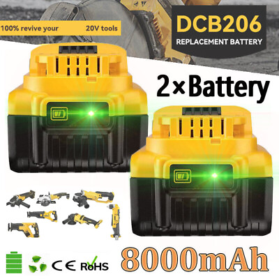 #ad 2 Pack 20V For DeWalt 20 Volt Max XR 8.0AH Lithium Ion Battery DCB206 2 DCB205 2 $49.79