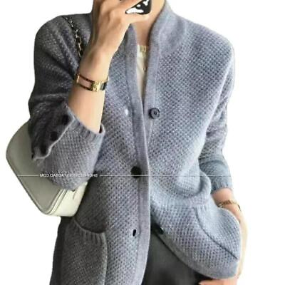 #ad Women#x27;s Cardigan 100% Cashmere Sweater Long Sleeve Half High Collar Sweater 2024 $30.99