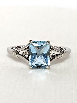 #ad 14K White Gold Emerald Cut Aquamarine Ring Size 6 $400.00