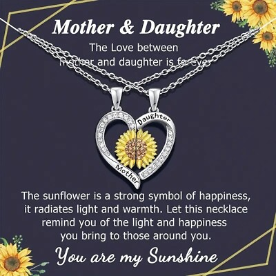 #ad 2pcs Sunflower Heart Pendant Necklace Holiday Birthday Gift For Mom And Daughter $7.75