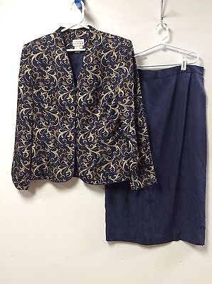 #ad Adrianna Womens Size 12 Silk Skirt Suit Mother of the Bride Blue Gold 45 $65.99