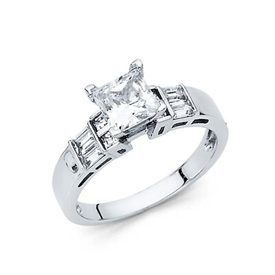#ad 14K White Gold Cubic Zirconia Princess Stone Women#x27;s Engagement Ring $380.83