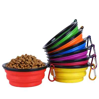 #ad Pet Folding Bowl Outdoor Silicone Dog Bowl Portable Outdoor Water And Food Bowl $7.59