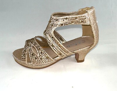 #ad Girls#x27; Wedding slip on zipper heel party shoes cutout rhinestone glitter $7.99