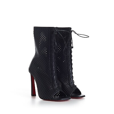 #ad CHRISTIAN LOUBOUTIN 1395$ Black Open Condoray Booty 100mm Perforated Leather $1045.00