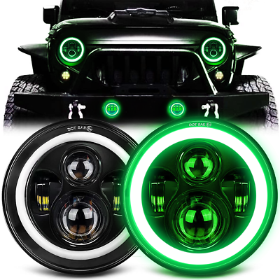 #ad 7quot; inch Green Halo DRL LED Headlights Combo Kit Fit For Jeep Wrangler JK TJ LJ $56.07