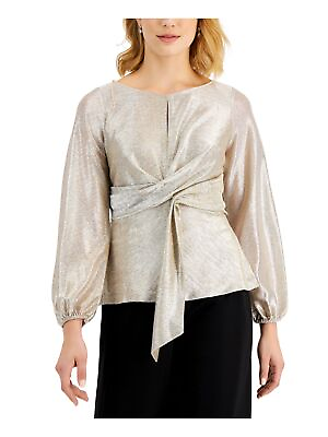 #ad ADRIANNA PAPELL Womens Beige Tie Front Elastic Cuffs Long Sleeve Party Top 6 $11.99
