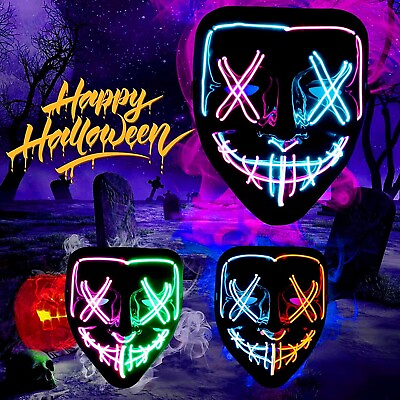#ad Halloween Mask LED Light Up Mask Scary Cosplay Costume Mask for Halloween $5.99