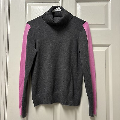 #ad Aqua Bloomingdale’s 100% Cashmere Gray With Pink Sleeve Turtleneck Sweater Small $29.99