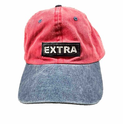 #ad EXTRA Baseball Cap Adult OS Adjustable Red amp; Navy Canvas Novelty Patch Logo Hat $18.00