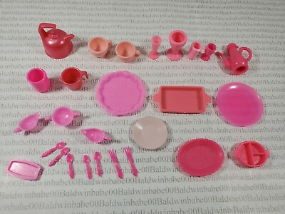 #ad FD DP1 MIXED MINIATURE PINK DISHES LOT BARBIE DOLL ACCESSORY FOR DIORAMA $4.97