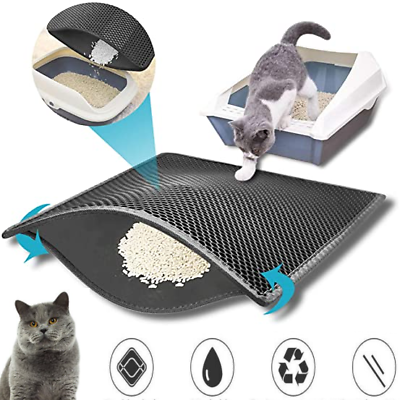 #ad Cat Litter Pad Double Layer Black Waterproof Dropping Catcher Pet Folding Mat AU $26.96
