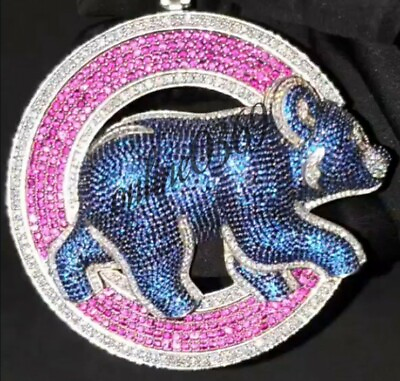 #ad mens Bear Half Circle Pendant 3.15ct Multi Color Cubic Zirconia 925 Silver $474.99