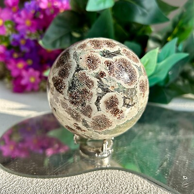 #ad Natural green Cherry Blossom Agate Sphere Crystal Display Healing $25.00