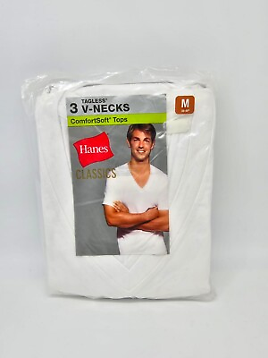 #ad Hanes Men#x27;s White V Neck Collar Tagless Comfortsoft Top T Shirts 3 Pack Size M $24.99