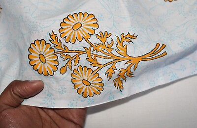 #ad Indian Handmade Orange Floral Print Cotton Fabric Block Printed Fabric By Yard $149.99
