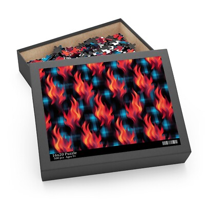 #ad Puzzle 120 252 500 Piece Colorful Plaid With Flames Pattern Holiday Festive $20.50