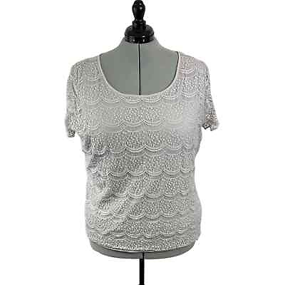 #ad Lane Bryant Plus Size Light Gray Lace Overlay Cap Sleeve Top Size 26 28 4X $19.19