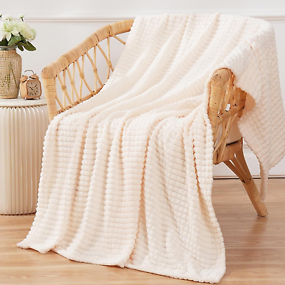 #ad Flannel Fleece Throw Blanket Cream White 50quot;×60quot;Super Soft Plush Cozy Blanket w $19.77