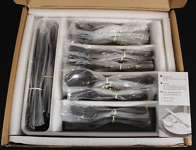 #ad 60 Piece Stainless Steel Flatware Cutlery Set Black Set for 12 New in Box $44.99