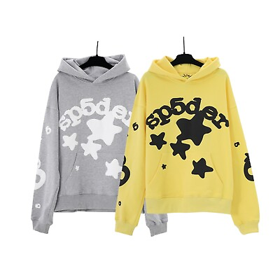 #ad Sp5der Beluga Hoodie Gold And Heather Grey Unisex Casual Street Sweatshirt $63.99