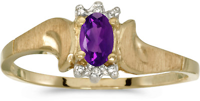 #ad 14k Yellow Gold Oval Amethyst And Diamond Satin Finish Ring CM RM1125X 02 $277.95
