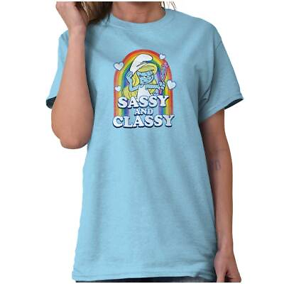 #ad Smurfs Smurfette Sassy Classy Rainbow Cute Womens Graphic Crewneck T Shirt Tee $21.99