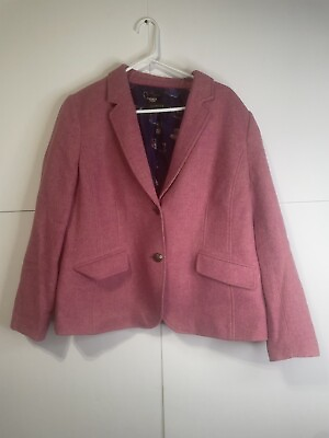 #ad Talbots Blazer Womens 16 Aberdeen Wool Blend Pink Herringbone Gold Metal Buttons $37.99