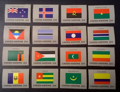 #ad UN 1986 FLAGS SCOTT 477 492 NY United Nations Complete Mint Never Hinged $1.89
