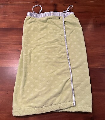 #ad Tommy Hilfiger Green Polka Dot Terry Cloth Bath Towel Wrap Straps Hook Loop S M $10.00