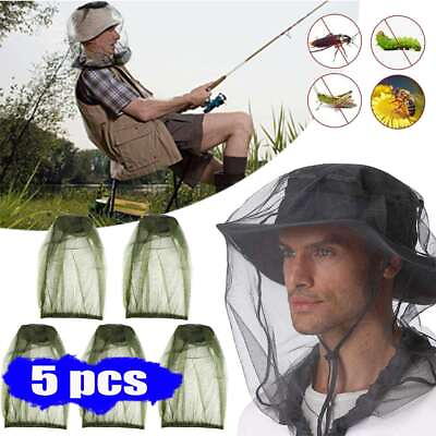 #ad 5pcs Anti Mosquito Bug Bee Insect Head Net Hat Cap Sun Protection Fishing Hiking $9.94