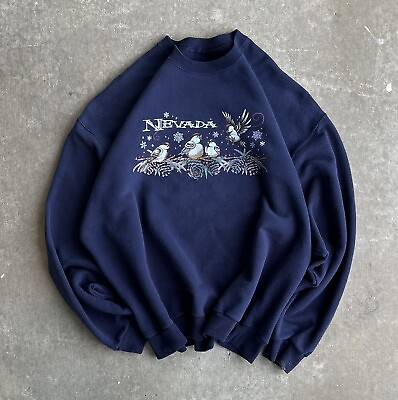 #ad Vintage 90s Nevada Crewneck Sweatshirt Navy Dark Blue State USA No Tag Men’s XL $18.99