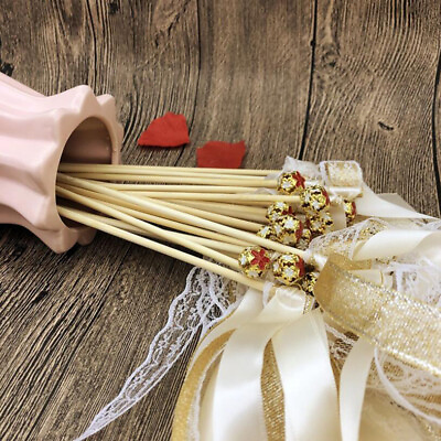 #ad 5Pcs Ribbon Wedding Wands Wedding Lace Ribbon Stick Bells Twirling Streame.82 $3.97