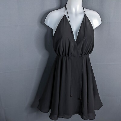 #ad Haute Hippie Womens Wrap Mini Dress XS Black Flowy Layered Semi Sheer Short $34.98