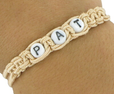 #ad Pat Name Jewelry Bracelet Macrame Tan 70s Vintage Laguna 6 1 2quot; $9.59