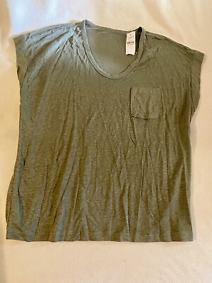 #ad Loft Linen Pocket Tee 100% linen women#x27;s top t shirt NWT Large green scoop neck $19.99