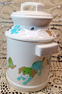 #ad Homemade Speckled Beige Ceramic Pet Dog Treat Canister Jar with Lid $35.00