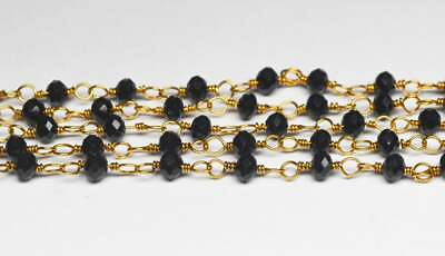 #ad Black Oynx Golden Coated Rondelle Faceted Hydro Beaded Rosary ChainJewelery Mak $22.99