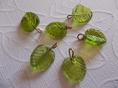 #ad Olive Green Glass Leaf Charms Beads Leaves with Brass Loops 13X12mm 12 pcs $2.99