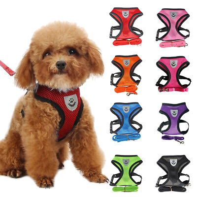 #ad Mesh Dog Puppy Harness Adjustable Soft Breathable Comfort Vest Clothes W Leash $9.10