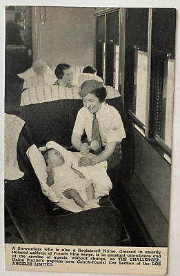 #ad c1930s RR Postcard Union Pacific Railroad Challenger Train Stewardess Nurse baby $9.99